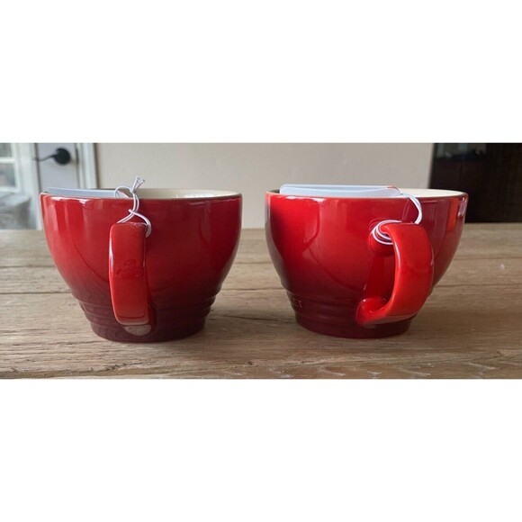 Le Creuset Stoneware Set of 2 Bistro Mug Giant Cappuccino Cup 14 oz Cerise NEW - Picture 5 of 10